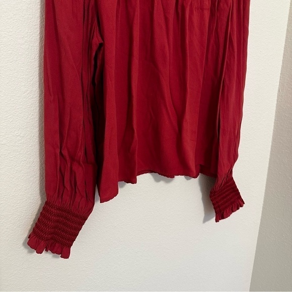 Aritzia Wilfred Nessie Mock Neck Blouse Smocked Details Mauve Rose Size L Women - Picture 5 of 10